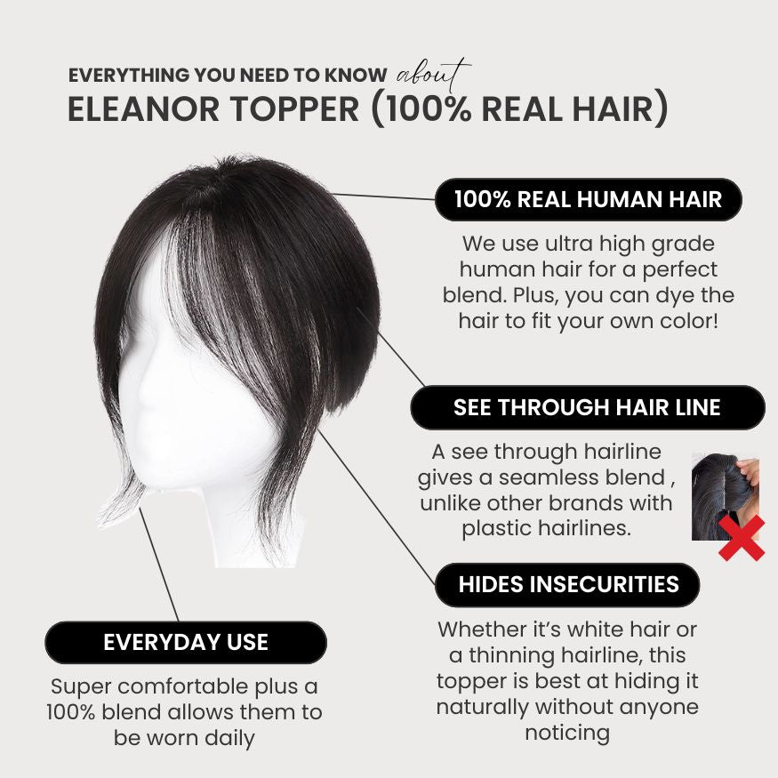ELEANOR - Topper Cover (Dyeable Real Hair) with FREE Stand & Comb Set (ends May 7)